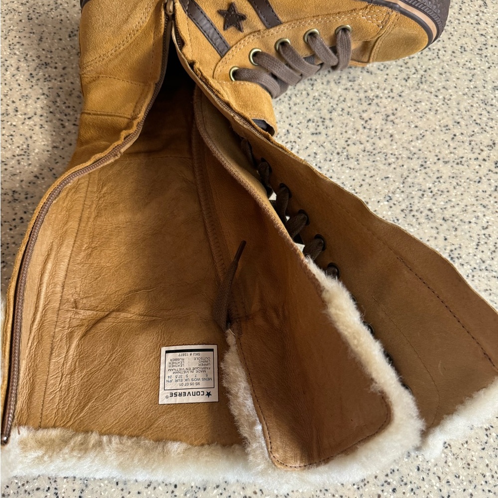 Rare🌟Vtg Converse brown leather XXHI sneakers Knee high full lace buckle.Size 7 - Picture 15 of 16